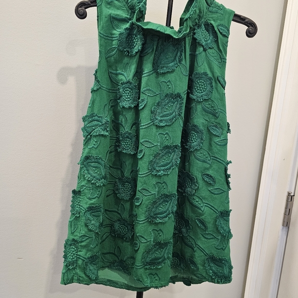 Abbey Glass Tops - Abbey Glass Green 3D Floral Solid Sleeveless High Neck Top Size S